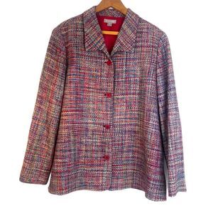 Nordstrom Colorful Tweed 100% Silk Blazer Jacket Lightweight Bold Maximal Sz XL